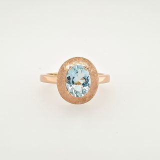 14 Karaat rosé gouden ring met aquamarijn. Handgemaakt en uniek. #25508