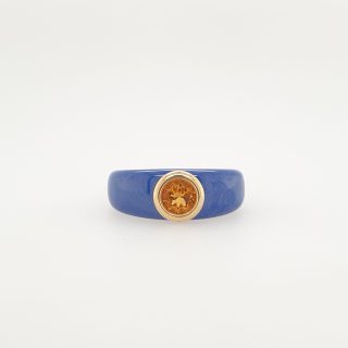 Kobaltblauwe keramische ring #25194 met een citrienquarts in rosé goud #23051