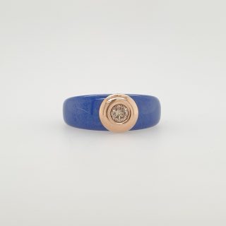 Blauwe keramische ring met een Citrien in een 18 karaat rosé gouden kopje van Charlotte / Ehinger Schwarz. #25194/23051