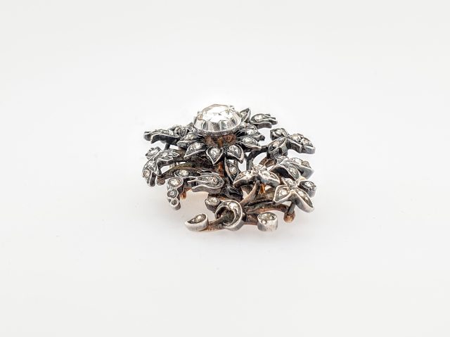 Diamantbroche van zilver met goud. Antiek occasion #25558 - Afbeelding 3