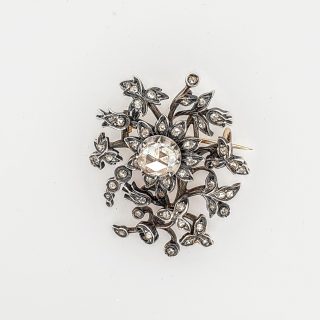Diamantbroche van zilver met goud. Antiek occasion #25558