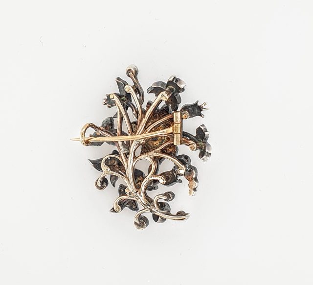 Diamantbroche van zilver met goud. Antiek occasion #25558 - Afbeelding 2