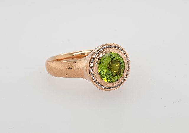 18 krt. Rosé gouden ring met Peridot en briljant/Tresoro / Ehinger Schwarz. #25682 - Afbeelding 4