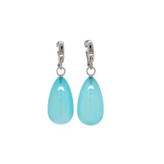 14 krt witgouden oorhangers Chalcedoon. Sea Blue. #25614