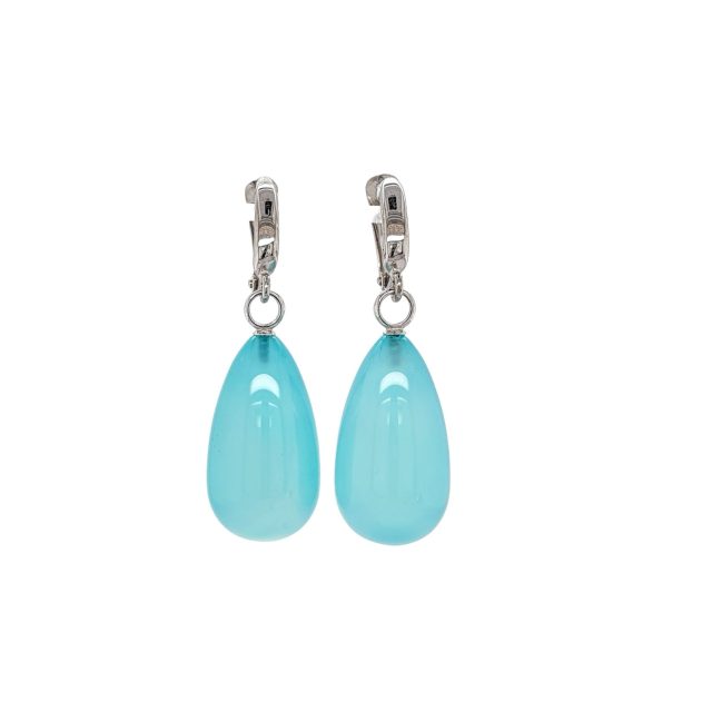 14 krt witgouden oorhangers Chalcedoon. Sea Blue. #25614