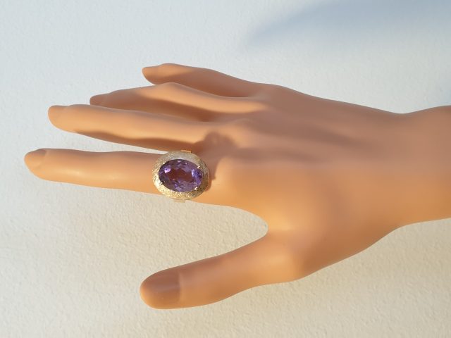 14 krt. Rosé gouden handgemaakte ring met Amethist genaamd schotelring. # 25734 - Afbeelding 2