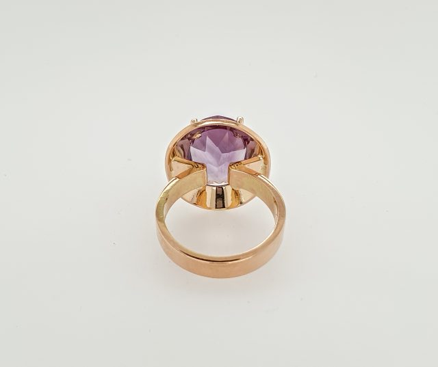 14 krt. Rosé gouden handgemaakte ring met Amethist genaamd schotelring. # 25734 - Afbeelding 3
