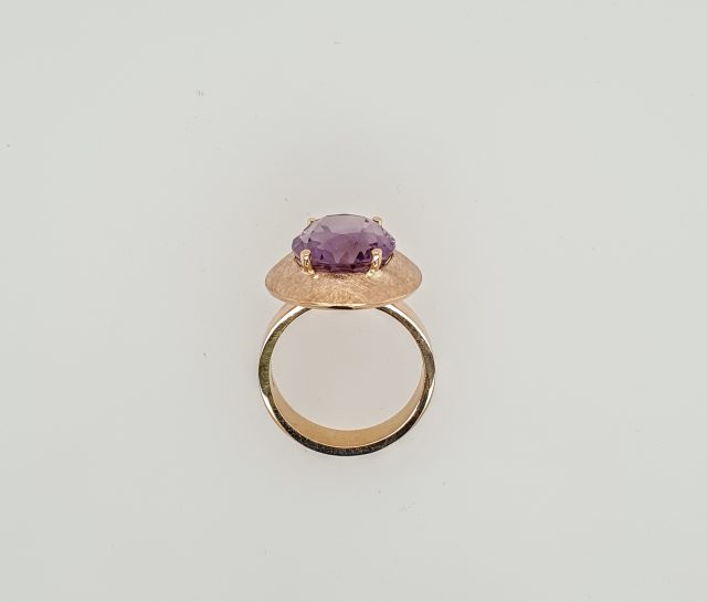 14 krt. Rosé gouden handgemaakte ring met Amethist genaamd schotelring. # 25734 - Afbeelding 4