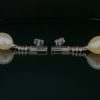 14 Karaat witgouden oorhangers met zoetwaterparels en diamant.# 25735 - Afbeelding 5