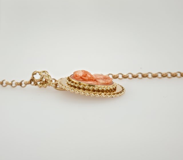 14 Karaat gouden hanger met Bloedkoraal Camee. Occasion # 25769 - Afbeelding 5