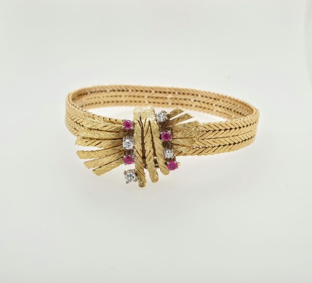 18 Karaat gouden occasion armband met robijn en diamant # 25771
