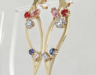 18 Karaat gouden oorhangers met saffier en diamant. Handgemaakte occasions   #25763