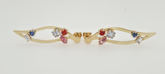 14 Karaat handgemaakte gouden occasion chooker / collier bezet met kleurige saffieren en diamant. # 25762 - Afbeelding 7