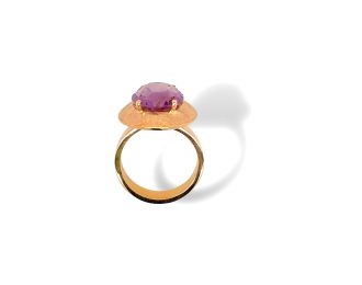 14 krt. Rosé gouden handgemaakte ring met Amethist genaamd schotelring. # 25734
