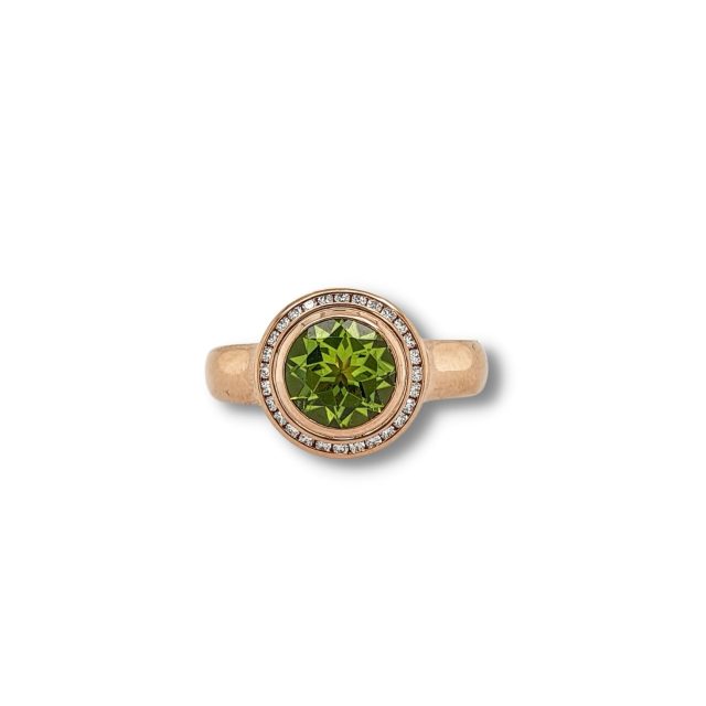 18 krt. Rosé gouden ring met Peridot en briljant/Tresoro / Ehinger Schwarz. #25682