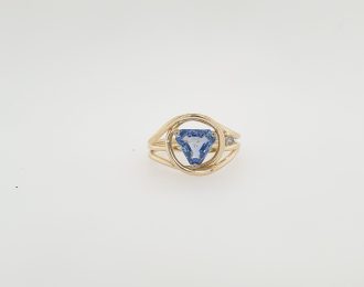 14 Karaat geelgouden ring met saffier en diamant uit eigen atelier #25831