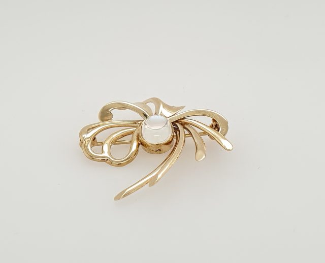 14 Karaat gouden broche met maansteen, vintage # 26109 - Afbeelding 2