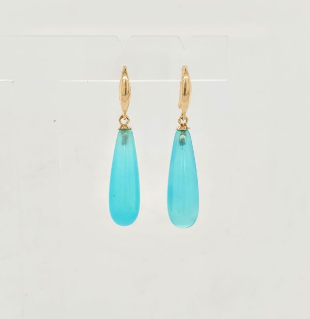 14 Karaat gouden creoolhangers van Sea-Blue Chalcedoon. #26131 - Afbeelding 2