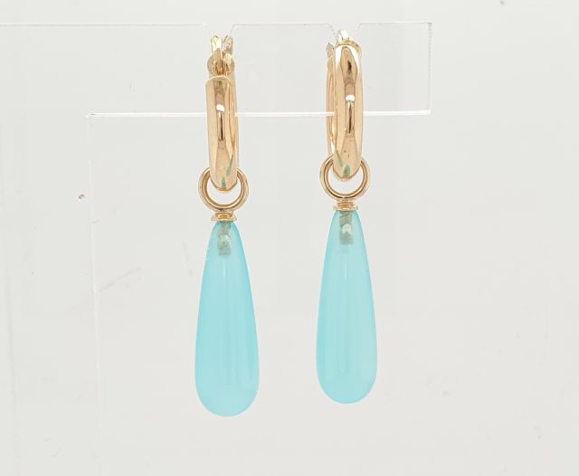 14 Karaat gouden creoolhangers van Sea-Blue Chalcedoon. #26131 - Afbeelding 3