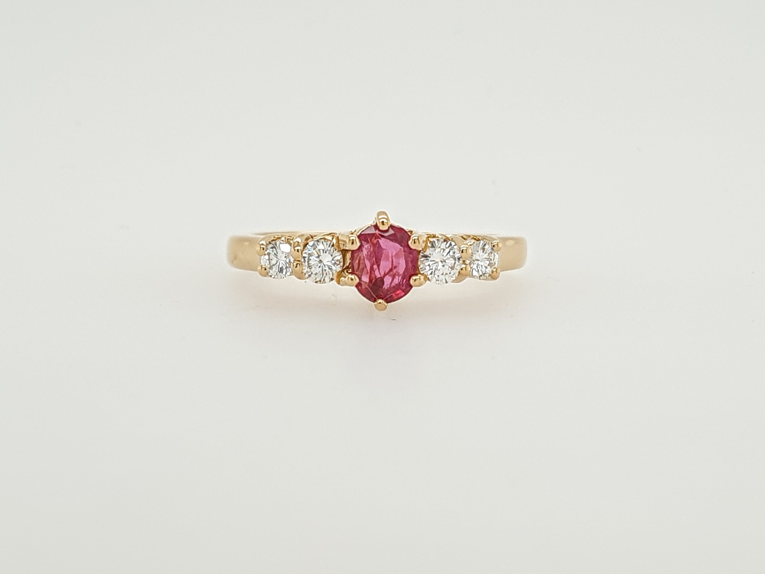 En Pessimist Glad 20 Karaat gouden ring met robijn en briljant diamant #26153 |  Goudsmederij/Juwelier Arnold van Dodewaard