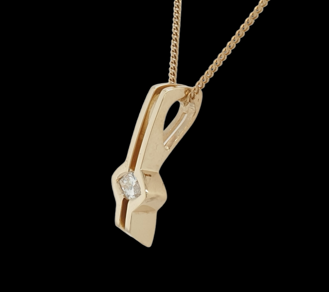 Moderne gouden hanger met markies geslepen diamant van 0.30 crt. TW.VVS 14 karaat. #26318 - Afbeelding 3