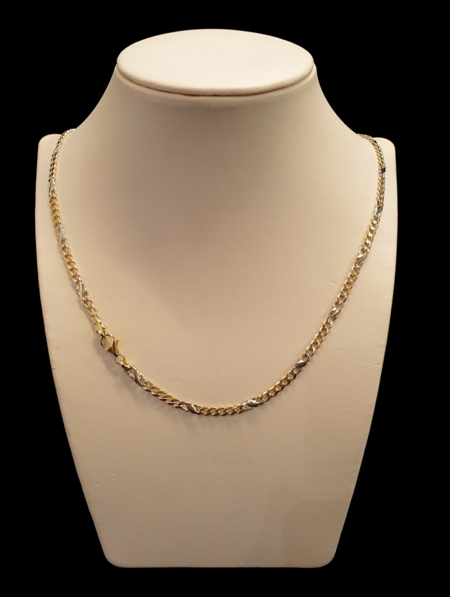 Bicolor gouden figaro collier. 14 karaat. Occasion # 26350 - Afbeelding 2