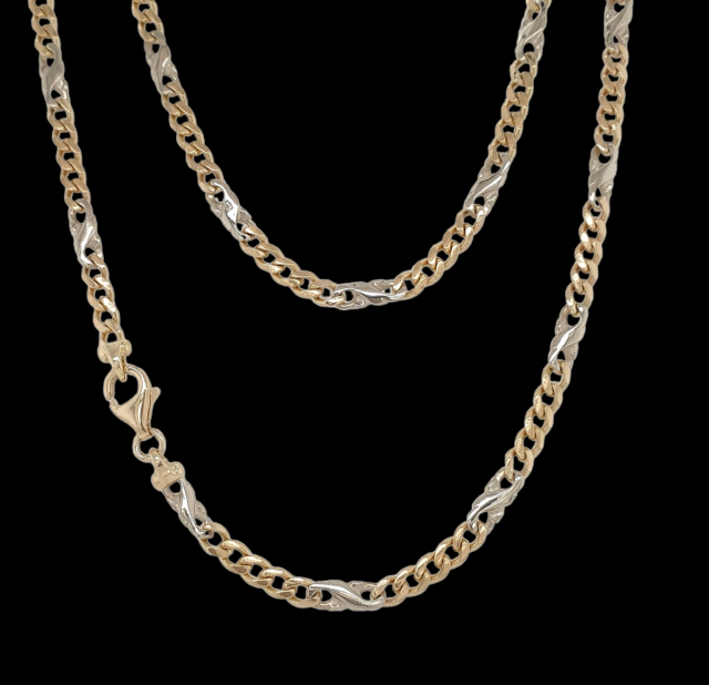 Bicolor gouden figaro collier. 14 karaat. Occasion # 26350