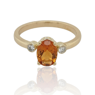 Handgemaakt gouden citrienring met briljantjes. 14 karaat #26434