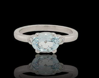Witgouden aquamarijn ring met diamant. Handgemaakt unicum #26433