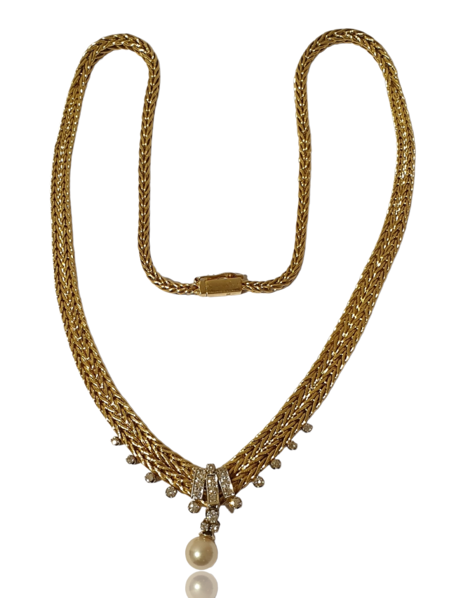 Antieke Chooker met parel en diamantjes. 18 karaat gouden Occasion. #26425 - Afbeelding 2