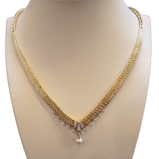 Antieke Chooker met parel en diamantjes. 18 karaat gouden Occasion. #26425