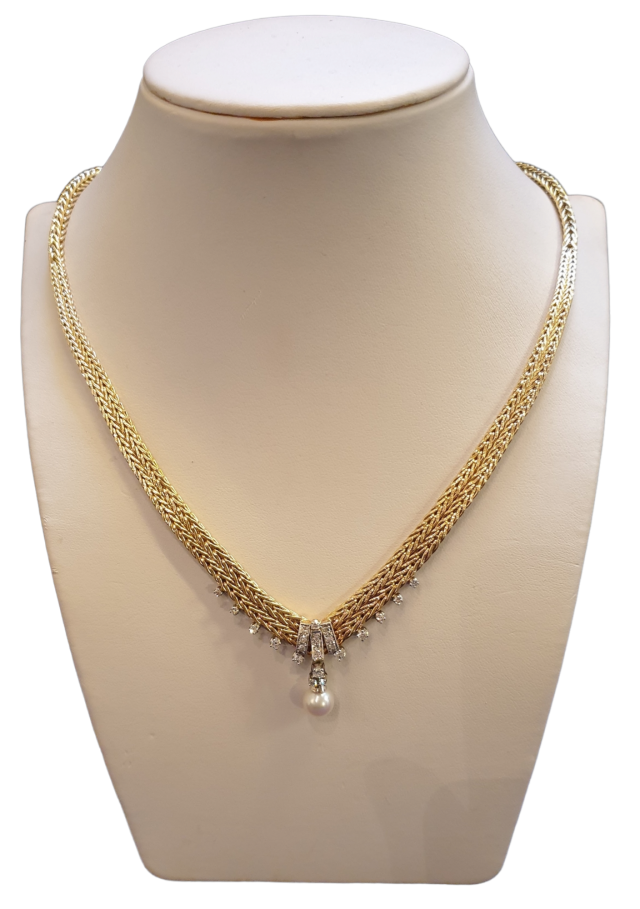 Antieke Chooker met parel en diamantjes. 18 karaat gouden Occasion. #26425