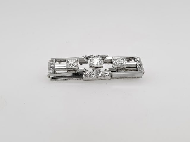 Art Deco Broche met diamant. witgoud 14 krt. Vintage. #26497 - Afbeelding 3