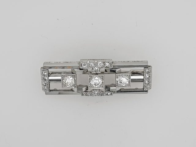 Art Deco Broche met diamant. witgoud 14 krt. Vintage. #26497