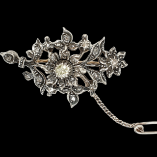 Roosdiamanten broche van zilver / goud. Vintage # 26502