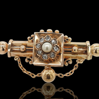 Antieke broche met pareltje en roosdiamant, Vintage #26566