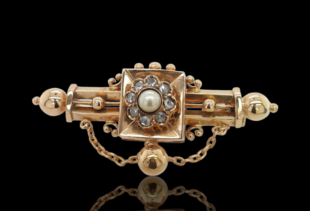 Antieke broche met pareltje en roosdiamant, Vintage #26566