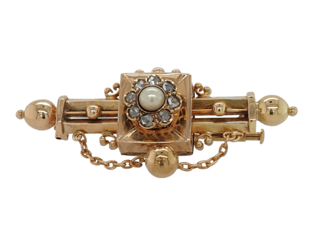 Antieke broche met pareltje en roosdiamant, Vintage #26566 - Afbeelding 2