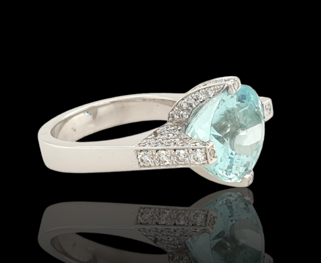 Witgouden ring met Aquamarijn. Uit eigen atelier. #14637 - Afbeelding 6