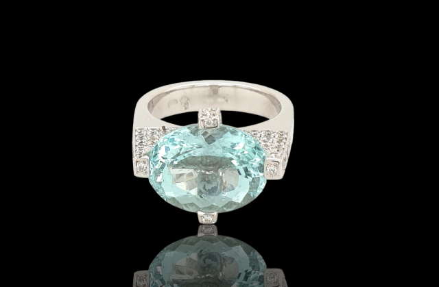 Witgouden ring met Aquamarijn. Uit eigen atelier. #14637 - Afbeelding 2
