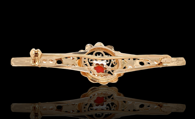 Gouden broche met 1 Bloedkoraal. Vintage #26574 - Afbeelding 3