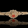 Gouden broche met 1 Bloedkoraal. Vintage #26574 - Afbeelding 2