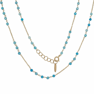 Blauw Topaas collier op gouddraad en ketting geschakeld. #26936