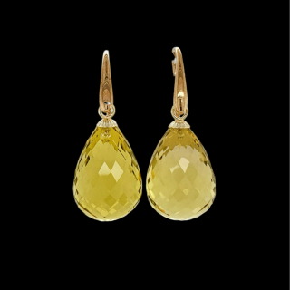 Lemonquarts druppel / pendule oorhangers met gouden haak. #26858