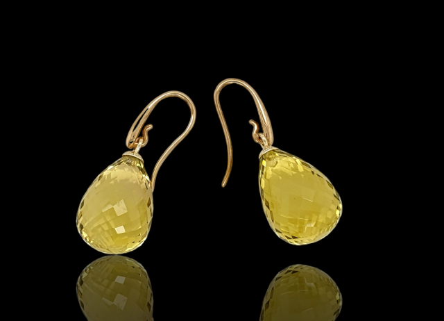 Lemonquarts druppel / pendule oorhangers met gouden haak. #26858 - Afbeelding 2