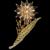 Gouden bloembroche met Saffier Diamant en Smaragd. Occasion #26865
