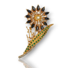 Gouden bloembroche met Saffier Diamant en Smaragd. Occasion #26865 - Afbeelding 2