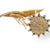 Gouden bloembroche met Saffier Diamant en Smaragd. Occasion #26865 - Afbeelding 3