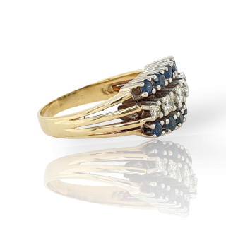 Bicolor gouden damesring met saffier en briljant, occasion. # 26866