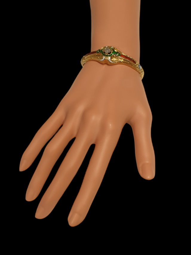 Antieke geëmailleerde gouden armband met diamant, occasion. #26885 - Afbeelding 5